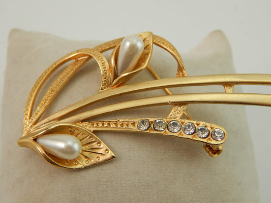 VINTAGE BIJOUX SPILLA CON PREZIOSA DORATURA PERLE E CRISTALLI