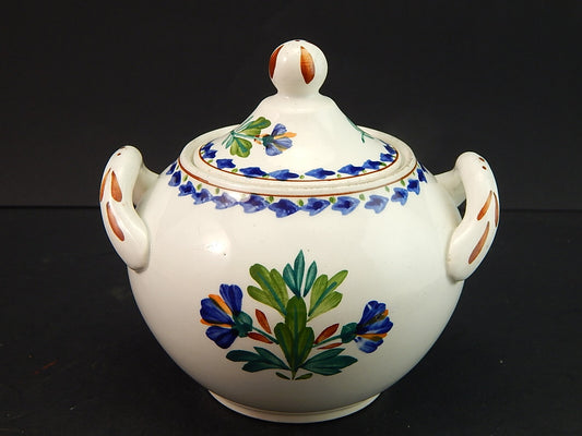 ANTICA ZUCCHERIERA CERAMICA SARREGUEMINES DIPINTA A MANO IN POLICROMIA