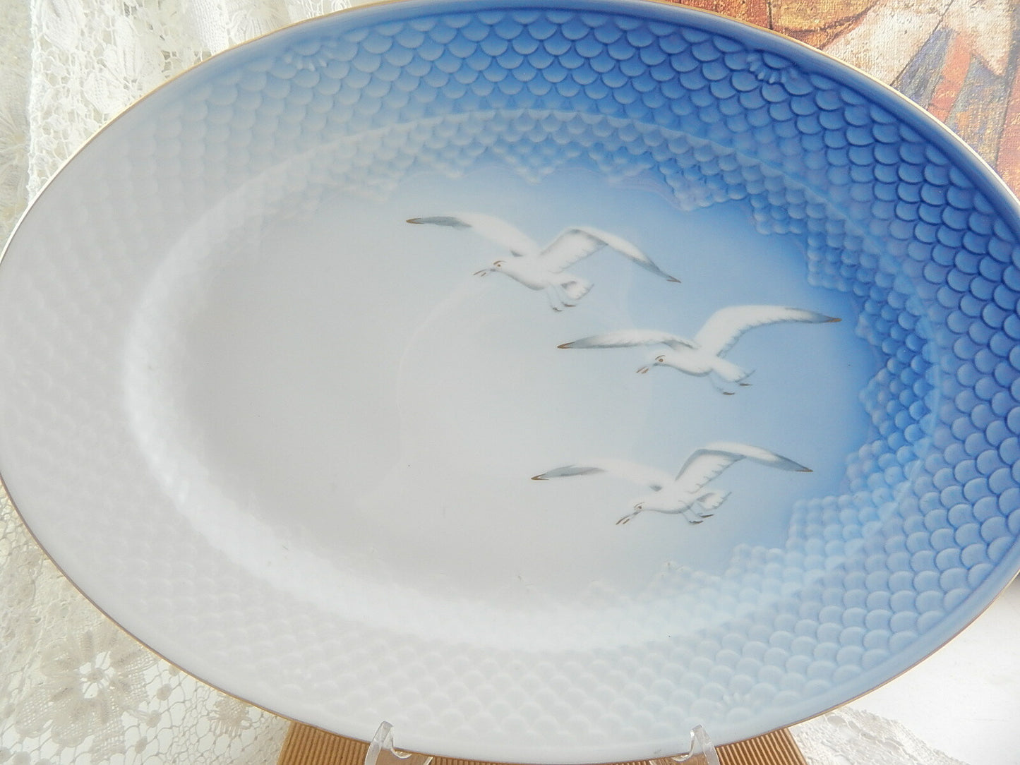 ROYAL COPENHAGEN BING&GRONDAHL PORCELLANA VASSOIO RAVIERA GABBIANI SEAGULL