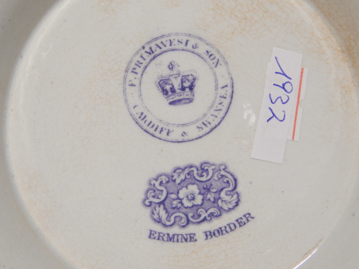ANTICA LEGUMIERA CENTROTAVOLA CERAMICA INGLESE PRIMAVESI ERMINE BORDER VIOLA ##