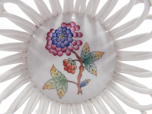 PORCELLANA HEREND ORIGINALE CESTINO TRAFORATO DECORO VICTORIA DIPINTO A MANO