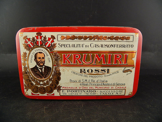 PUBBLICITARIO RETRO' SCATOLA LATTA BISCOTTI KRUMIRI PORTINARO CASALE MONFERRATO