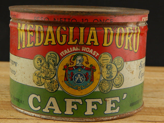 ANTICA RARA SCATOLA LATTA CON TRICOLORE CAFFE' NERO MEDAGLIA D'ORO COLLEZIONE