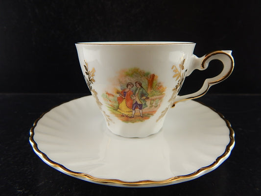 ANTICA TAZZINA CAFFE' PORCELLANA RHEINPFALZ HARTPORZELLAN BAVARIA SCENA GALANTE