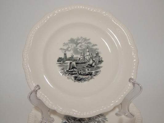 ANTICO SERVIZIO 6 PIATTI DESSERT SEMI-PORCELLANA COPELAND SPODE PAESAGGIO MARINO