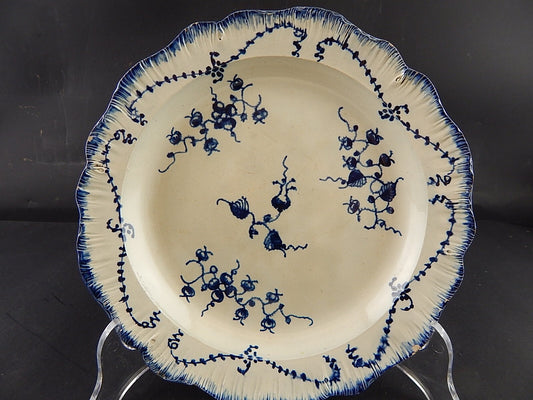 ANTICO 1780 RARISSIMO PIATTO INGLESE FERRY BRIDGE POTTERY YORKSHIRE BIANCO BLU