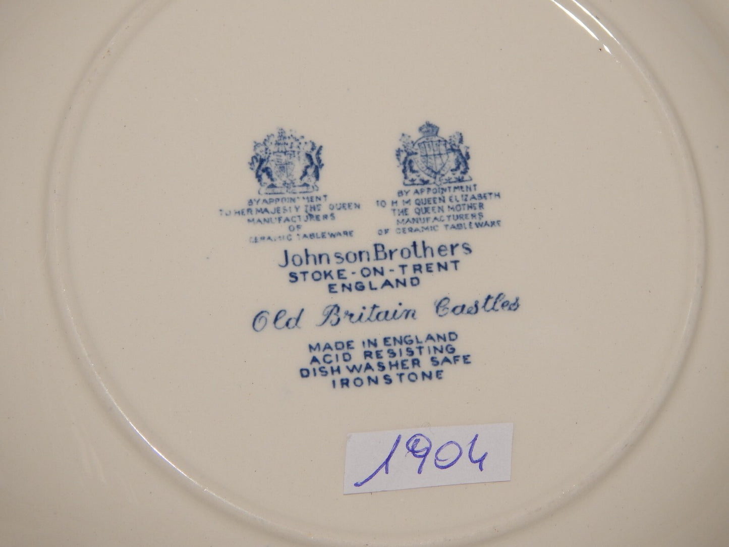 VINTAGE JOHNSON BROS OLD BRITAIN CASTLE BLU PIATTO FONDO SEMI-PORCELLANA DIFETTO