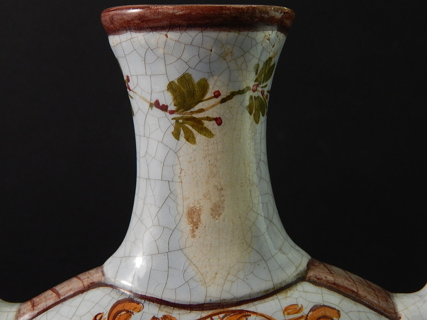 ANTICO RARISSIMO VASO TULIPANIERA CERAMICA MAIOLICA ITALIANA DIPINTO POLICROMO