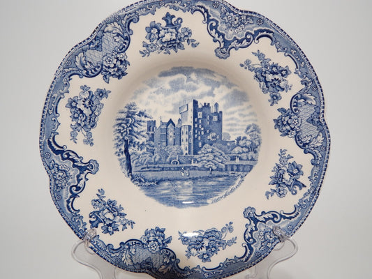 VINTAGE JOHNSON BROS OLD BRITAIN CASTLE BLU PIATTO FONDO SEMI-PORCELLANA DIFETTO