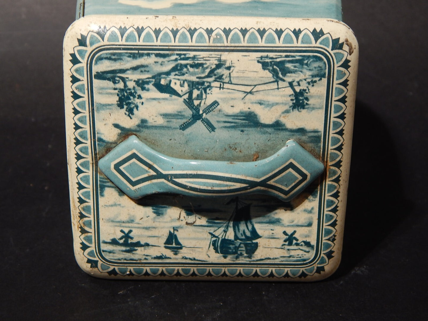 COLLEZIONE RETRO ORIGINALE RARA SCATOLA LATTA CON MARINA E MULINO A VENTO