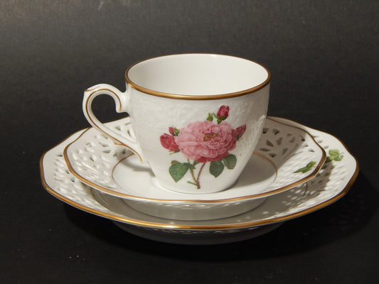 TRIO TAZZA PORCELLANA SCHUMANN BAVARIA PIERRE JOSEPH REDOUTE' ROSA GALLICA