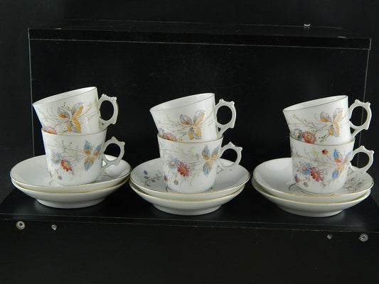 ANTICO SERVIZIO 6 TAZZINE PORCELLANA METÀ 800 DIPINTE A MANO COLLEZIONE AUTUNNO