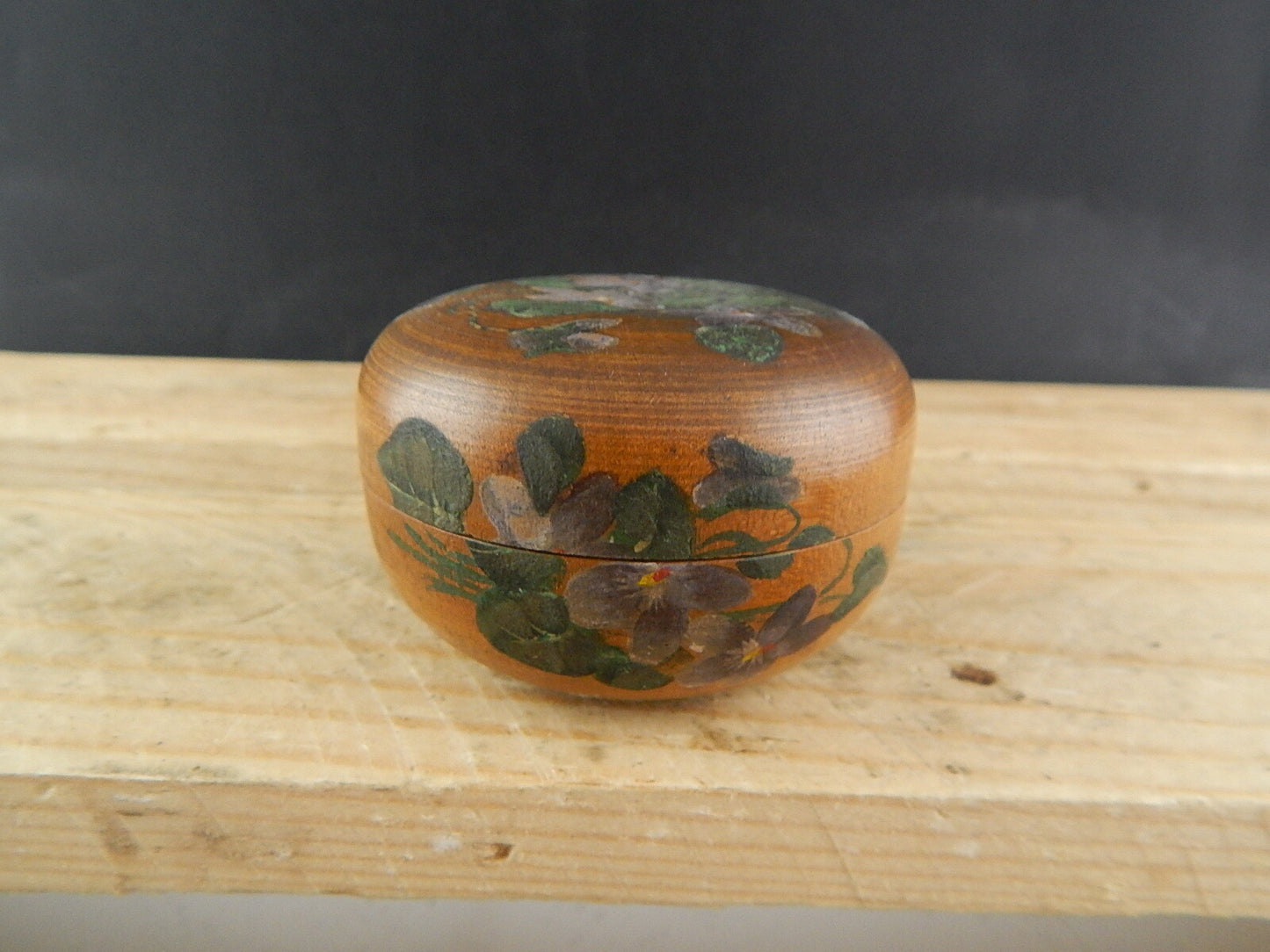 VINTAGE SCATOLA COFANETTO LEGNO VIOLETTE DIPINTE A MANO