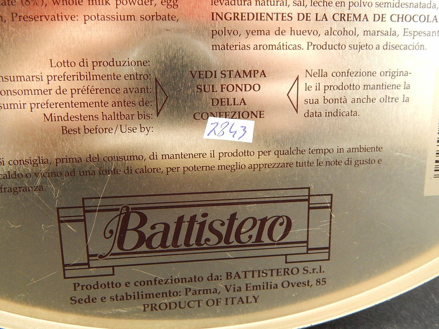 PUBBLICITARIO VINTAGE SCATOLA LATTA COLOMBA BATTISTERO PARMA ITALY