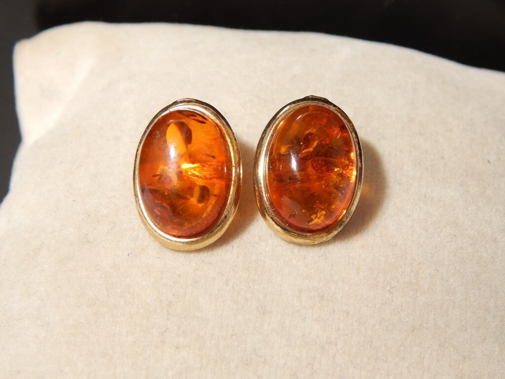 VINTAGE ORECCHINI ANNI 60 MONTATURA ARGENTO PLACCATI IN ORO E AMBRA DEL BALTICO