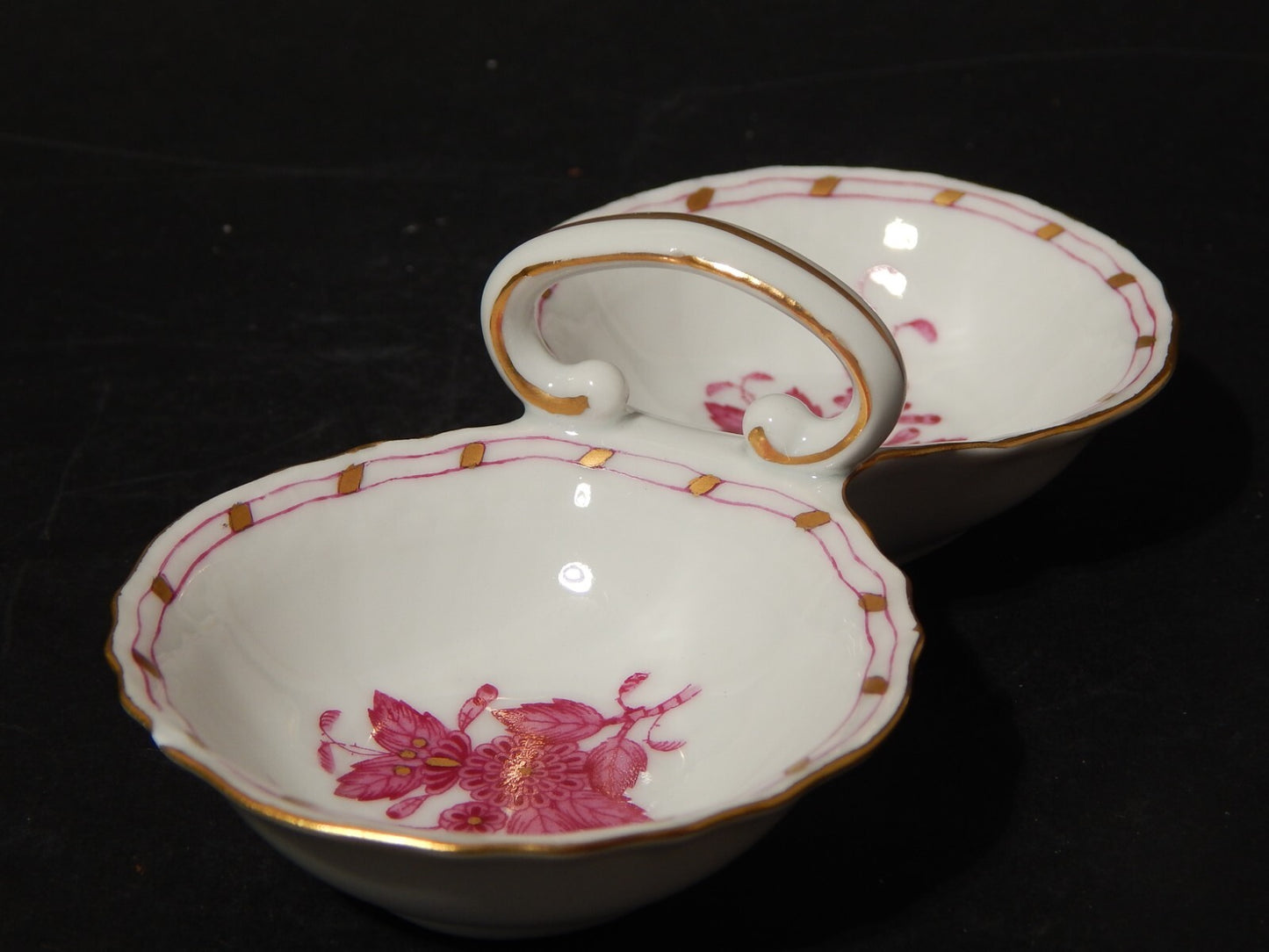 PREZIOSA PORCELLANA SALIERA PORTA SALE HEREND APPONYI CHINESE BOUQUET ROSA