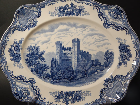 VINTAGE JOHNSON BROS OLD BRITAIN CASTLE BLU GRANDE VASSOIO SEMI-PORCELLANA