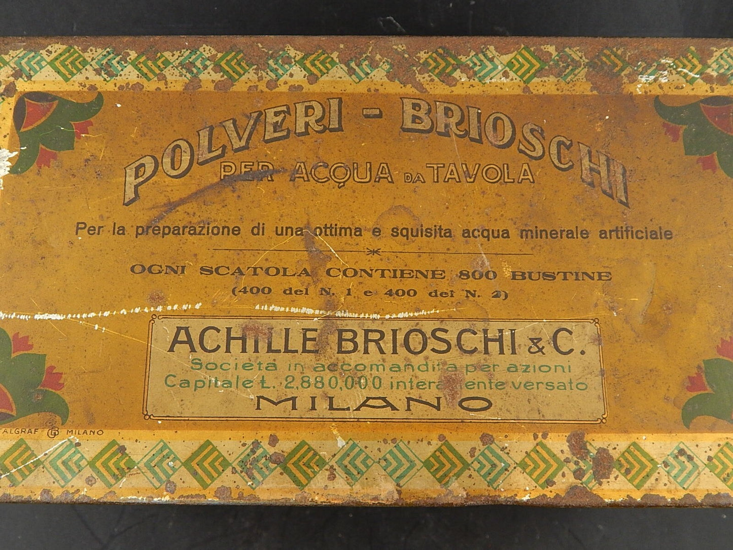 COLLEZIONE ANTICA RARA SCATOLA LATTA POLVERI BRIOSCHI MARCA DELLA REAL CASA