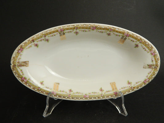 ANTICA RAVIERA VASSOIO PORCELLANA GINORI LIBERTY GHIRLANDE DI ROSE ORO DIFETTO