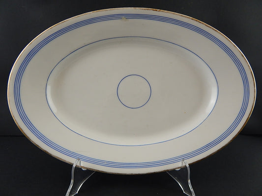 ANTICO PIATTO VASSOIO OVALE PORCELLANA PARIGI BIANCA BLU ORO NAPOLEONE III
