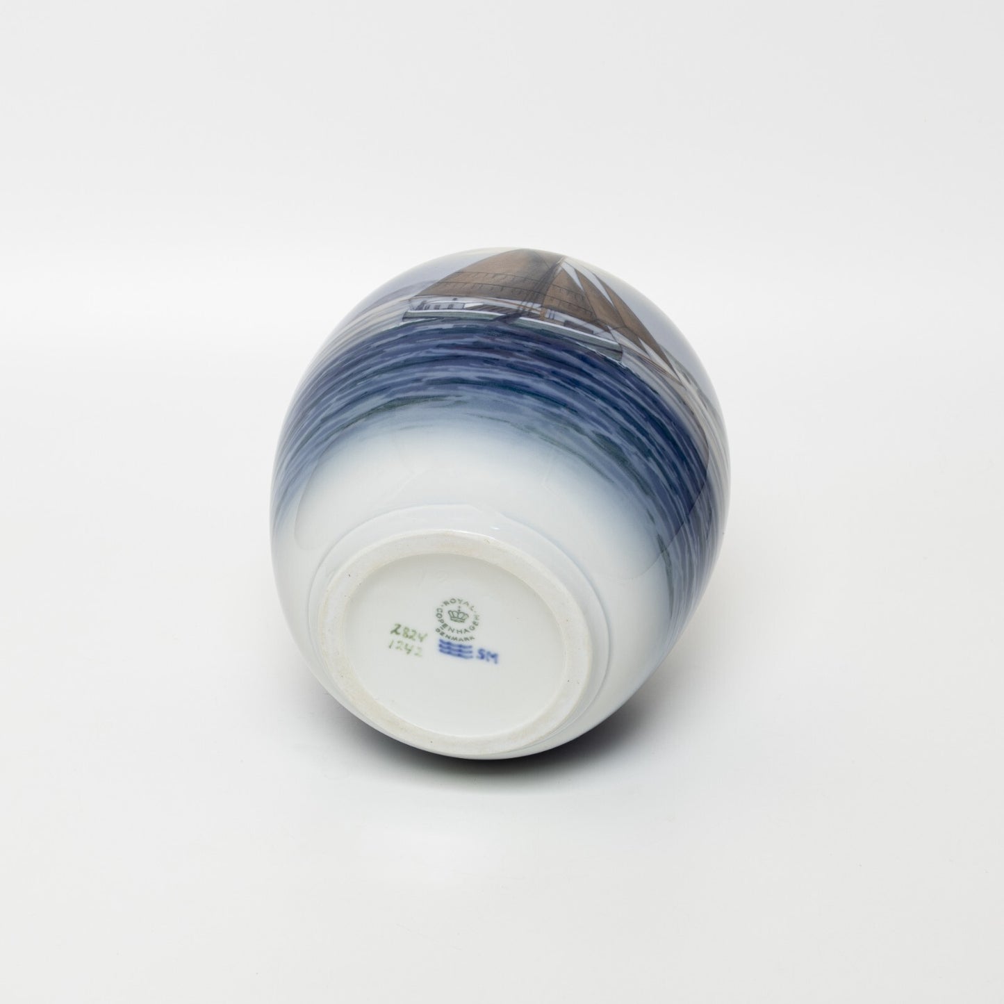 VASO PORCELLANA ROYAL COPENHAGEN "Marina con Barca a Vela" ORIGINALE CM 17