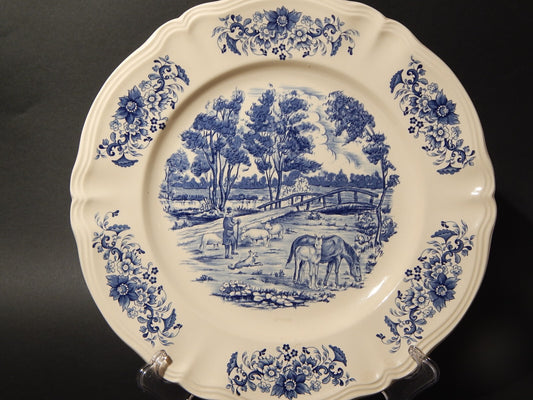 VINTAGE VASSOIO ROTONDO CERAMICA SARREGUEMINES DERBY MADE FRANCE DECORO BLU