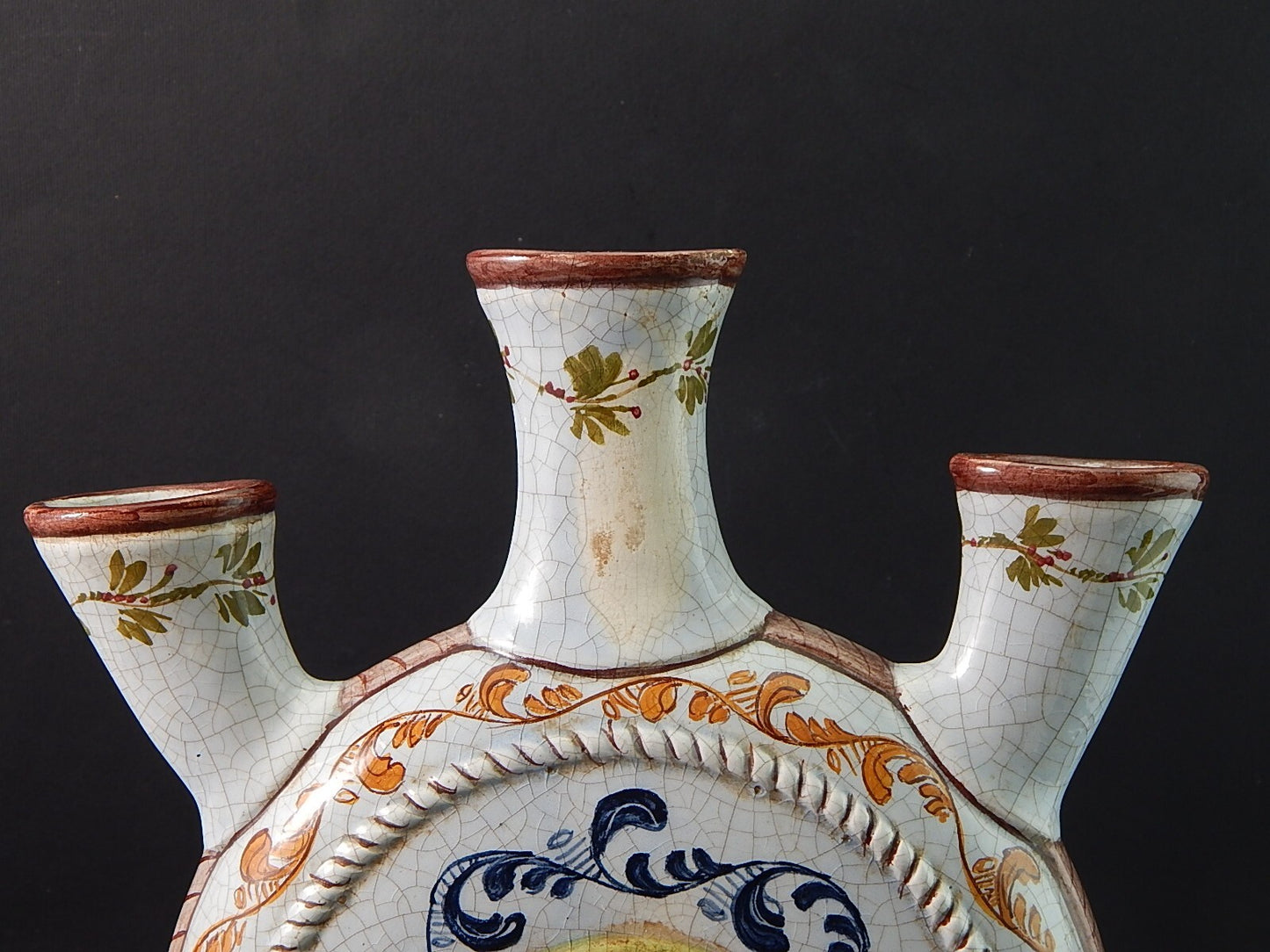 ANTICO RARISSIMO VASO TULIPANIERA CERAMICA MAIOLICA ITALIANA DIPINTO POLICROMO
