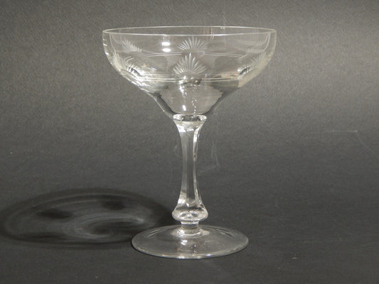 ANTICO ART DECO SET 4 CALICI COPPE CHAMPAGNE IN CRISTALLO BOEMIA INCISI E MOLATI