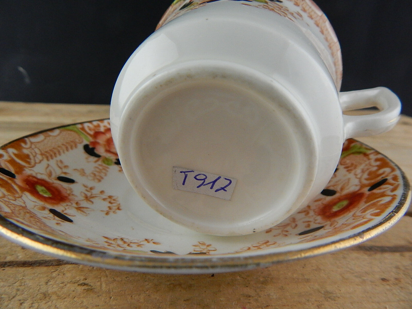 ANTICO PREZIOSO TRIO TAZZA TÈ 2 PIATTI PORCELLANA INGLESE EPOCA VITTORIANA #5917
