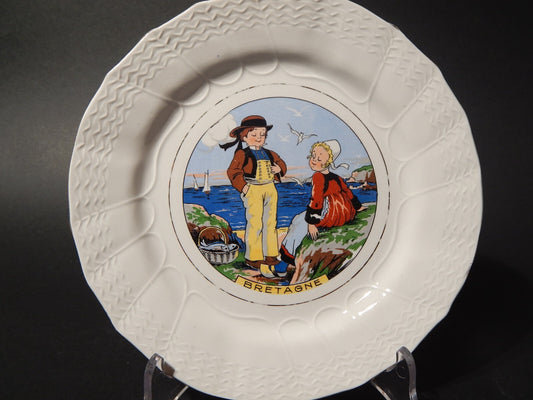 ANTICO PIATTO DECORATIVO CERAMICA SARREGUEMINES BRETAGNE PRIMA META' 900