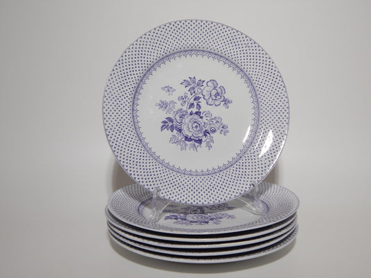 ANTICO SET 6 PIATTI CERAMICA STAFFORDSHIRE PRIMAVESI 1860 ERMINE BORDER VIOLA