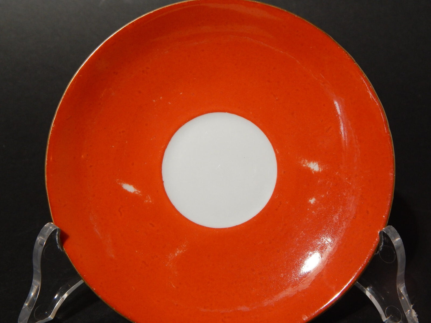 ANTICA RETRO' PREZIOSA TAZZINA PORCELLANA COLORE ARANCIO E ORO