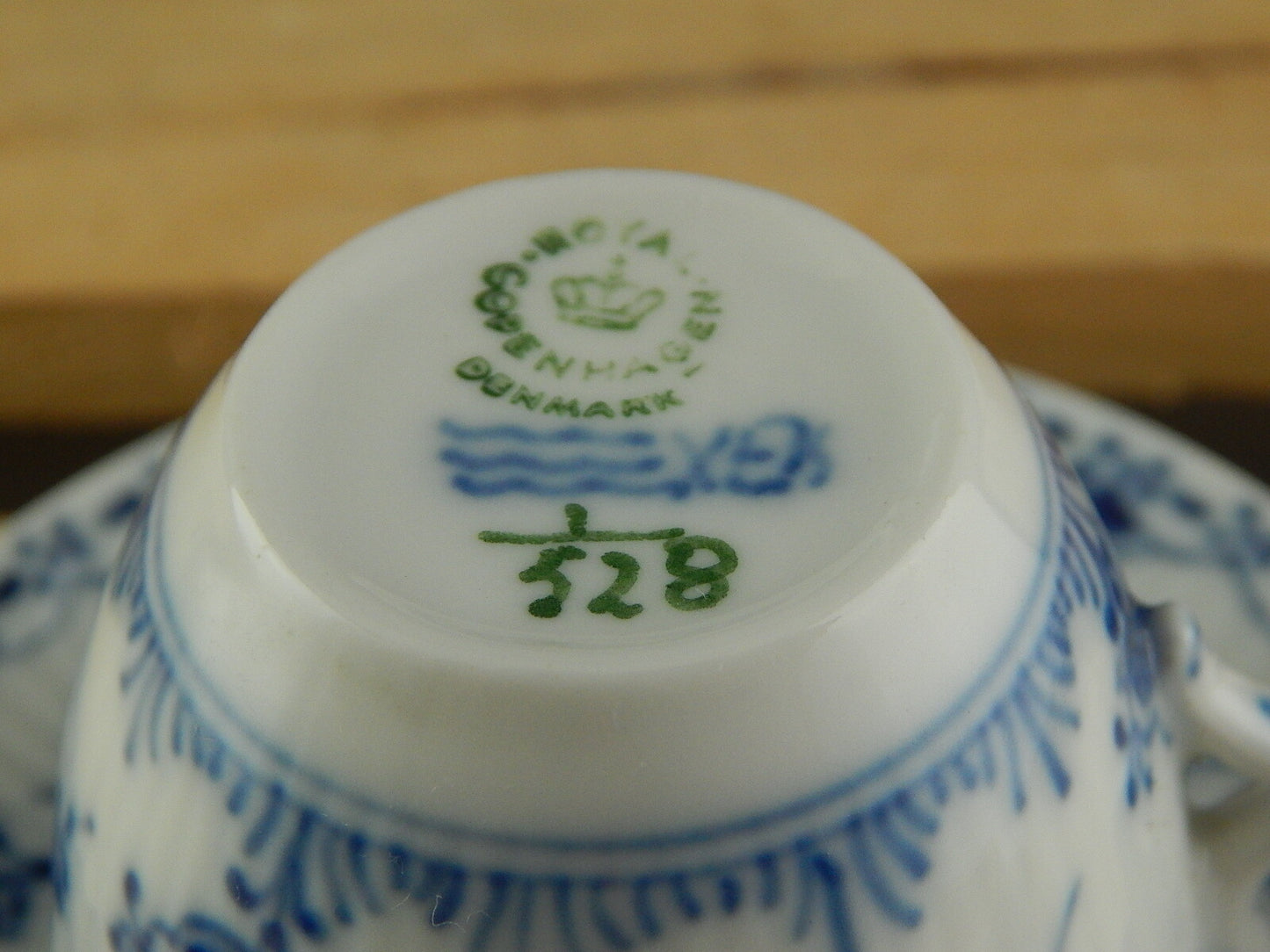 ROYAL COPENHAGEN PORCELLANA BLUE FLUTED HALF LACE COFFEE CUP & SAUCER TAZZINA