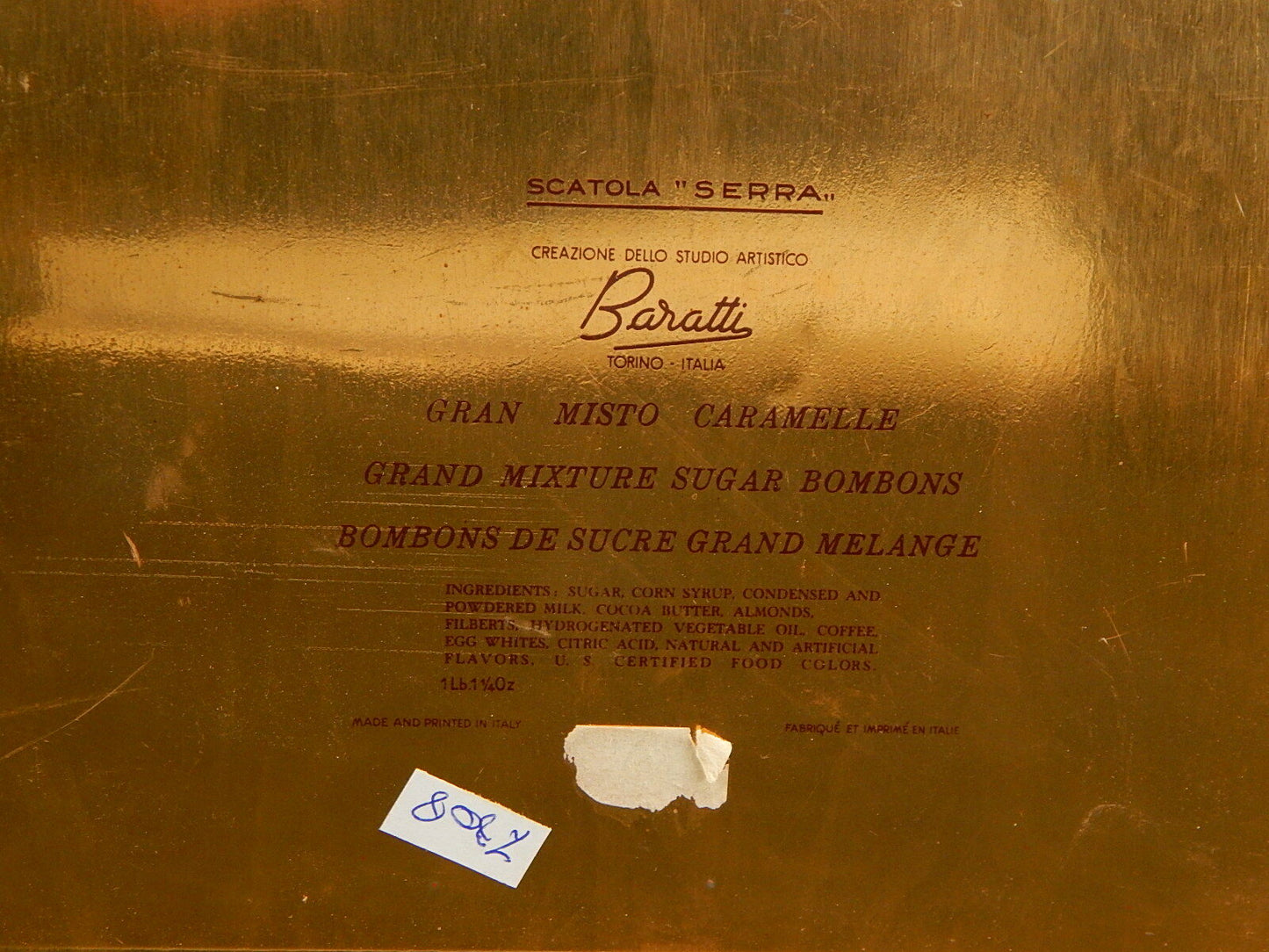 PUBBLICITARIO RARA VINTAGE SCATOLA LATTA SERRA STUDIO ARTISTICO BARATTI TORINO