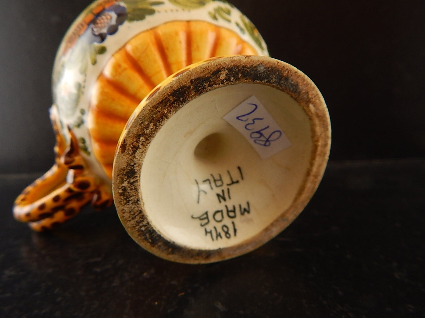 ANTICA TAZZA MAIOLICA CERAMICA POLICROMA FANTECHI ANSA A SERPE PRIMO 900 #8932