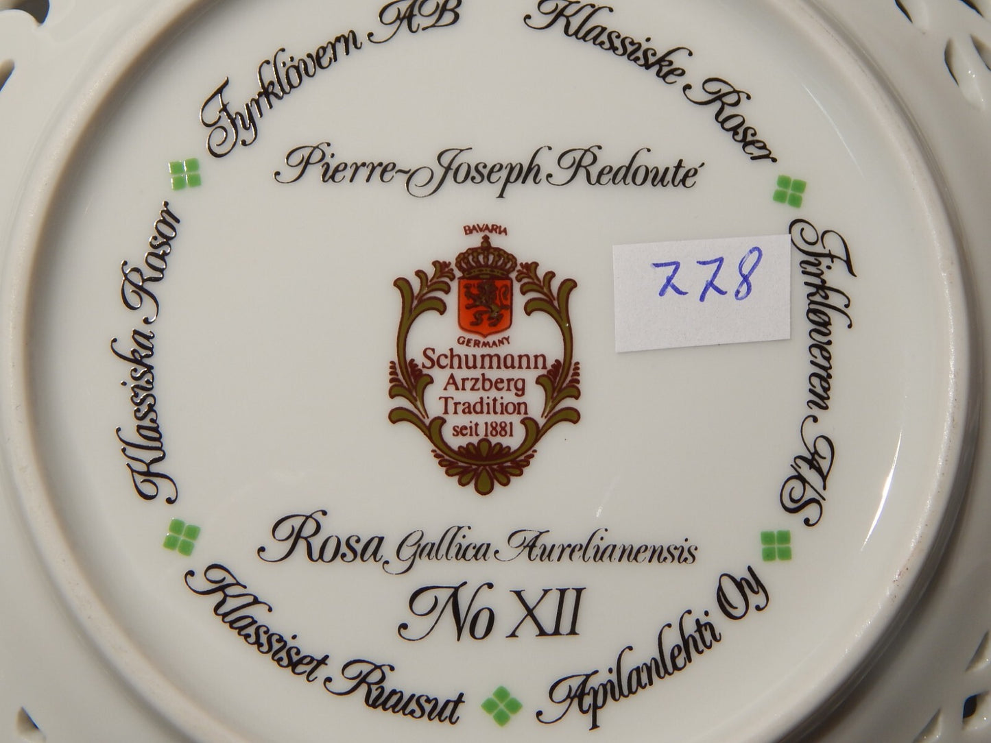 TRIO TAZZA PORCELLANA SCHUMANN BAVARIA PIERRE JOSEPH REDOUTE' ROSA GALLICA