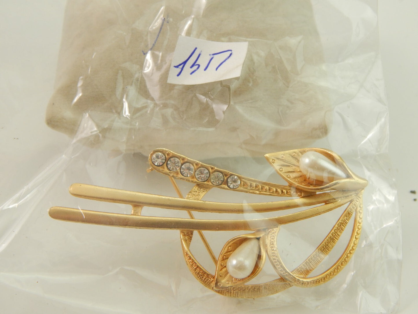 VINTAGE BIJOUX SPILLA CON PREZIOSA DORATURA PERLE E CRISTALLI