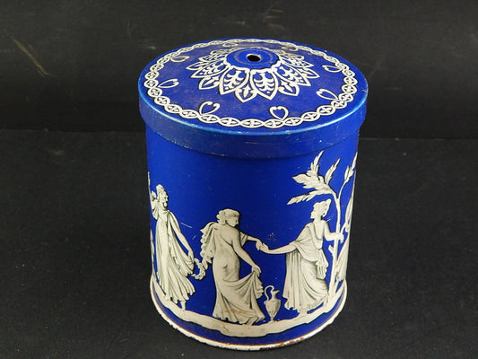 COLLEZIONE VINTAGE ORIGINALE SCATOLA DI LATTA BLU COBALTO FIGURE MITOLOGIA