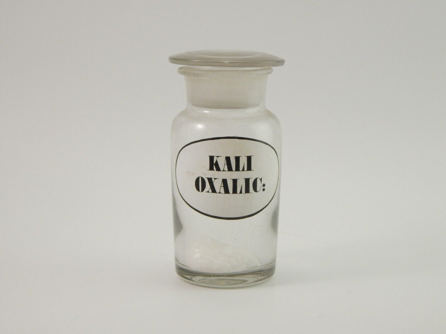 ANTICO VASO BARATTOLO VETRO SOFFIATO FARMACIA ETICHETTA KALI OXALIC