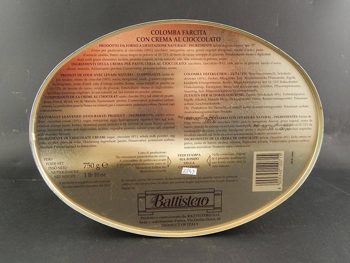 PUBBLICITARIO VINTAGE SCATOLA LATTA COLOMBA BATTISTERO PARMA ITALY