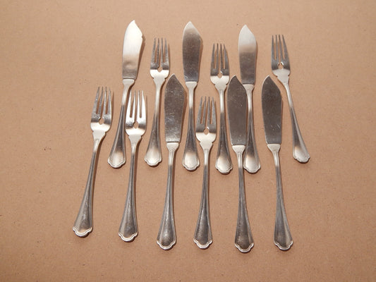 VINTAGE BROGGI MILANO SET 12 POSATE PESCE ALPACCA ARGENTATE MODELLO SERBELLONI