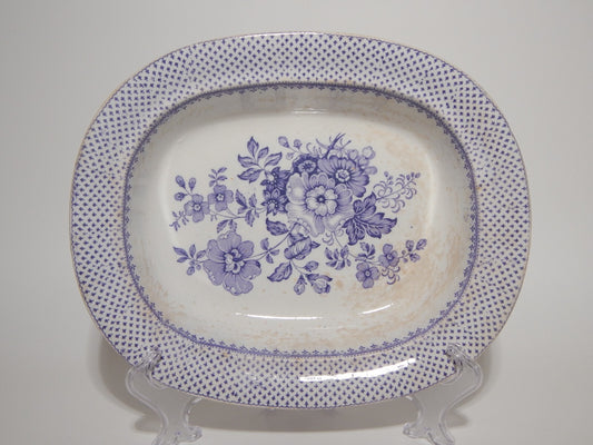 ANTICO VASSOIO FONDO CERAMICA STAFFORDSHIRE PRIMAVESI 1860 ERMINE BORDER VIOLA