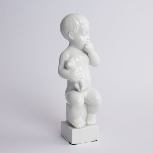 STATUINA PORCELLANA ROYAL COPENHAGEN BING&GRONDAHL "Adam con Orsacchiotto" BLANC