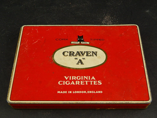 PUBBLICITARIO VINTAGE SCATOLA SIGARETTE MADE ENGLAND VICTORIA CIGARETTES CRAVEN