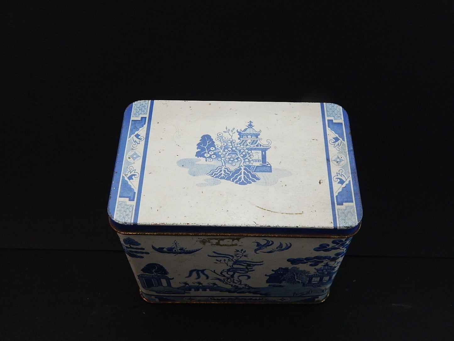 COLLEZIONE ANTICA ORIGINALE SCATOLA LATTA TE' DECORO WILLOW BIANCA BLU