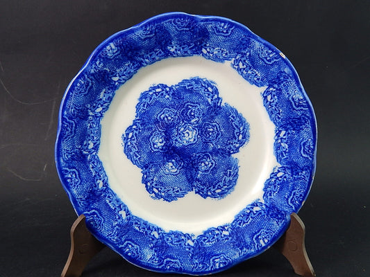 ANTIQUARIATO PIATTO CERAMICA MONDOVÌ META' 1800 BIANCO BLU PIZZO DECORO TAMPONE