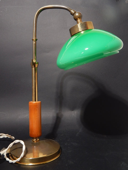 RETRO LAMPADA TAVOLO SCRIVANIA ART DECO MINISTERO PARALUME VETRO VERDE OPALINO