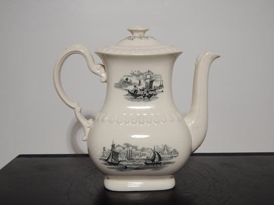 ANTICA RARA CAFFETTIERA INGLESE SEMI PORCELLANA COPELAND SPODE PAESAGGIO MARINO