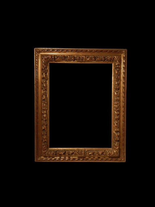 ANTICA IMPORTANTE CORNICE CLASSICA IN LEGNO INTAGLIATA DORATA DI FINE 1800