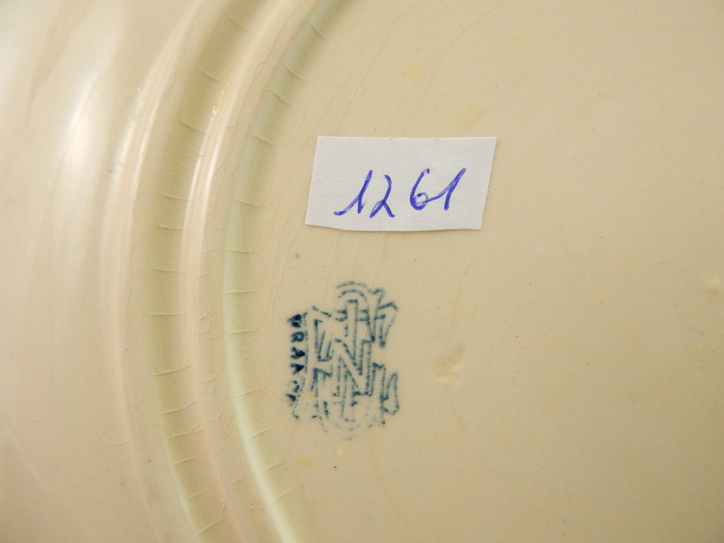 ANTICO RARO DEL 1923 PIATTO MAIOLICA CERAMICA GIEN DECORO BLU ALLA ROUEN #1761